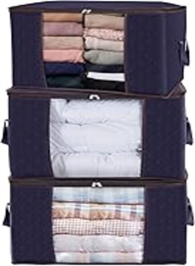 Lifewit large capacity clothes storage bag organizer, pack of 3,90l, blue