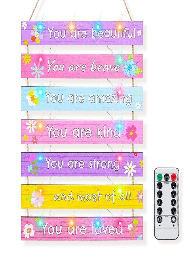 FIOBEE Girls Room Décor for Teen Girls with LED Light Nursery Wall Décor for Bedroom Motivational Inspirational Wall Art Girl Room Decoration for Kids Living Room, 8 Kinds of Lights, Colorful Flower - Image 1
