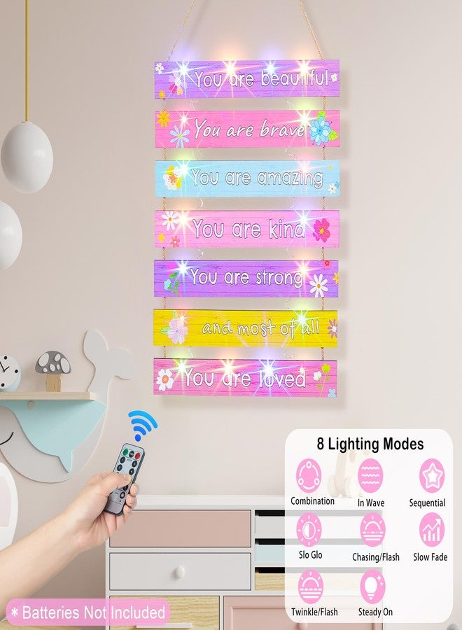 FIOBEE Girls Room Décor for Teen Girls with LED Light Nursery Wall Décor for Bedroom Motivational Inspirational Wall Art Girl Room Decoration for Kids Living Room, 8 Kinds of Lights, Colorful Flower - Image 3