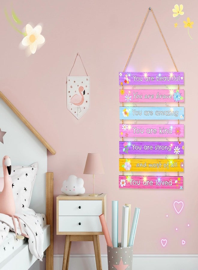 FIOBEE Girls Room Décor for Teen Girls with LED Light Nursery Wall Décor for Bedroom Motivational Inspirational Wall Art Girl Room Decoration for Kids Living Room, 8 Kinds of Lights, Colorful Flower - Image 2