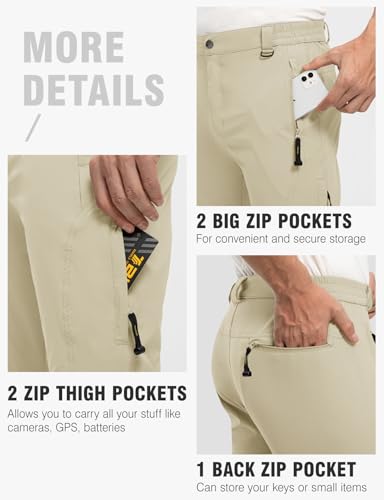 TBMPOY Men's Lightweight Hiking Pants Quick Dry Mountain Fishing Camping Travel Outdoor Pants Thin Creamy White M - Image 5