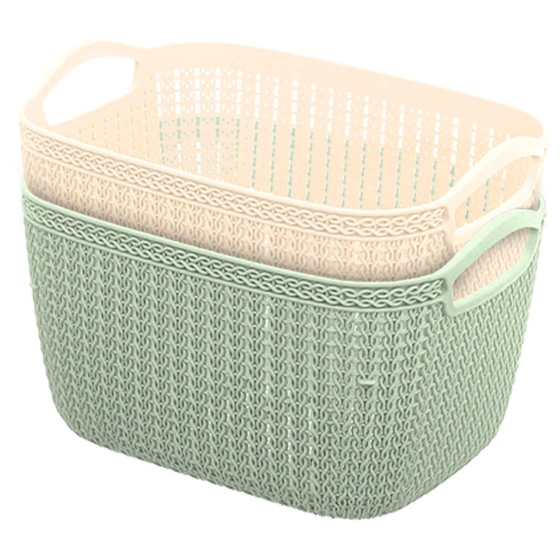 Kuber Industries Q-5 Multiuses Designer Unbreakable Plastic Storage Basket/Organizer/Bin For Home, Kitchen, Bathroom, Office Use Pack of 2 (Beach & Green)-50KM01637 - Image 1