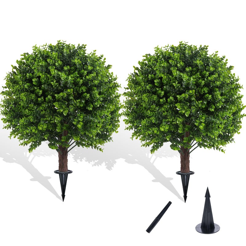 Chillchard Artificial Boxwood Topiary Outdoor Plants with Spike, 2 Pack Faux Bushes UV Resistant Fake Shrubs for Front Porch DÃ©cor - Image 1