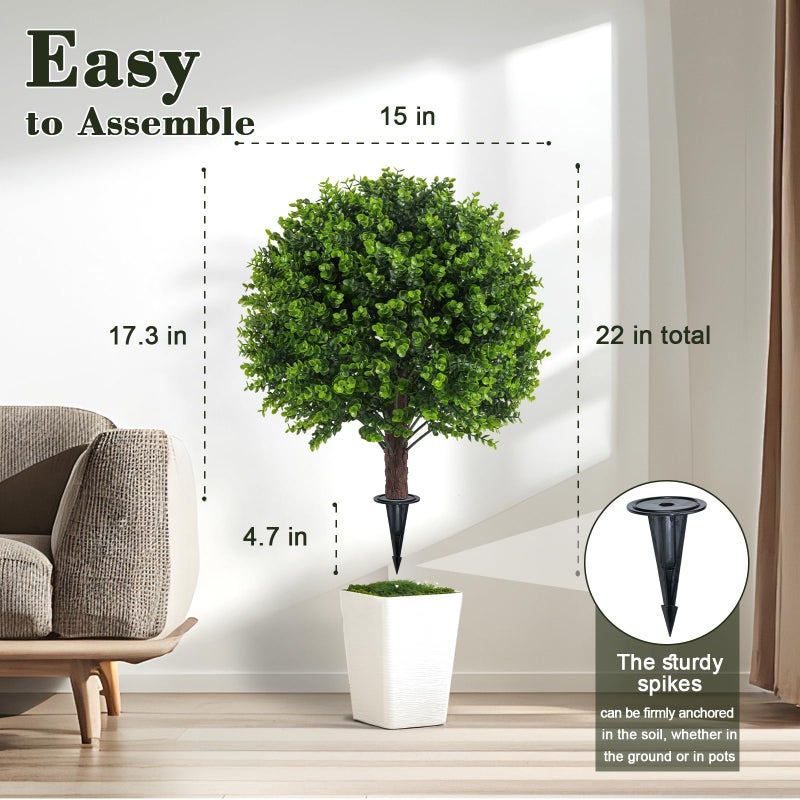 Chillchard Artificial Boxwood Topiary Outdoor Plants with Spike, 2 Pack Faux Bushes UV Resistant Fake Shrubs for Front Porch DÃ©cor - Image 2