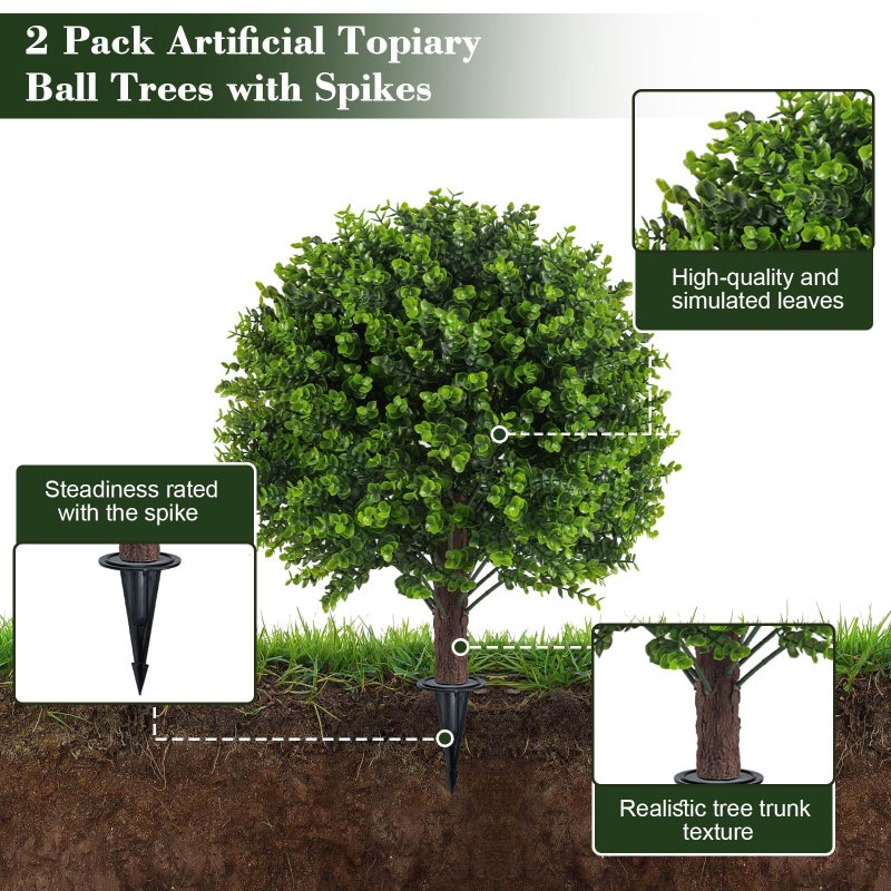 Chillchard Artificial Boxwood Topiary Outdoor Plants with Spike, 2 Pack Faux Bushes UV Resistant Fake Shrubs for Front Porch DÃ©cor - Image 3