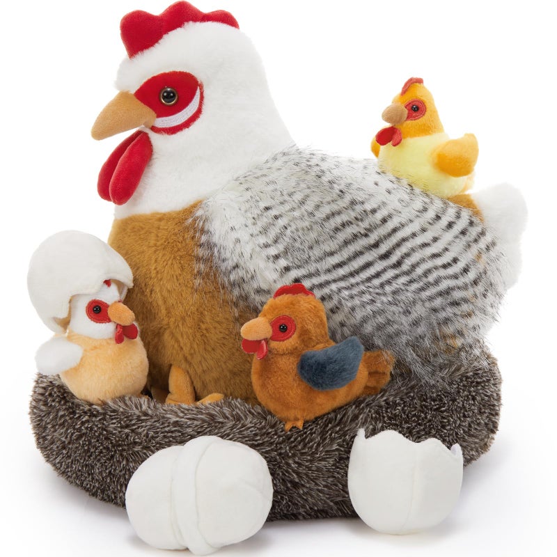 BENINY 8Pcs Chicken Stuffed Animal Stuffed White Hen with Little Baby Chicks and Coop Plush Toys for Kids Hit of Christmas Farm Party - Image 3