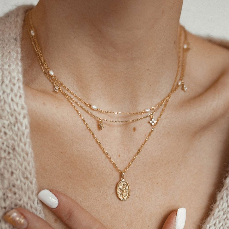 Tewiky Necklace for Women, 14K Gold Plated Necklaces Dainty Small Cute Necklaces Aesthetic Simple Pendant Necklace Jewelry for Women - Image 4