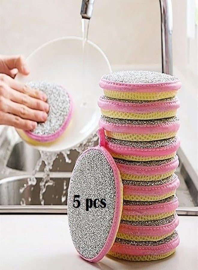Ghini Round Kitchen Scrubber Pads for Dishwashing - Sparkle Non-Scratch Cleaning Sponge for Utensils, Heavy Duty Reusable Dish Scrubber for Kitchen & Cookware (Pack of 5) - Image 5