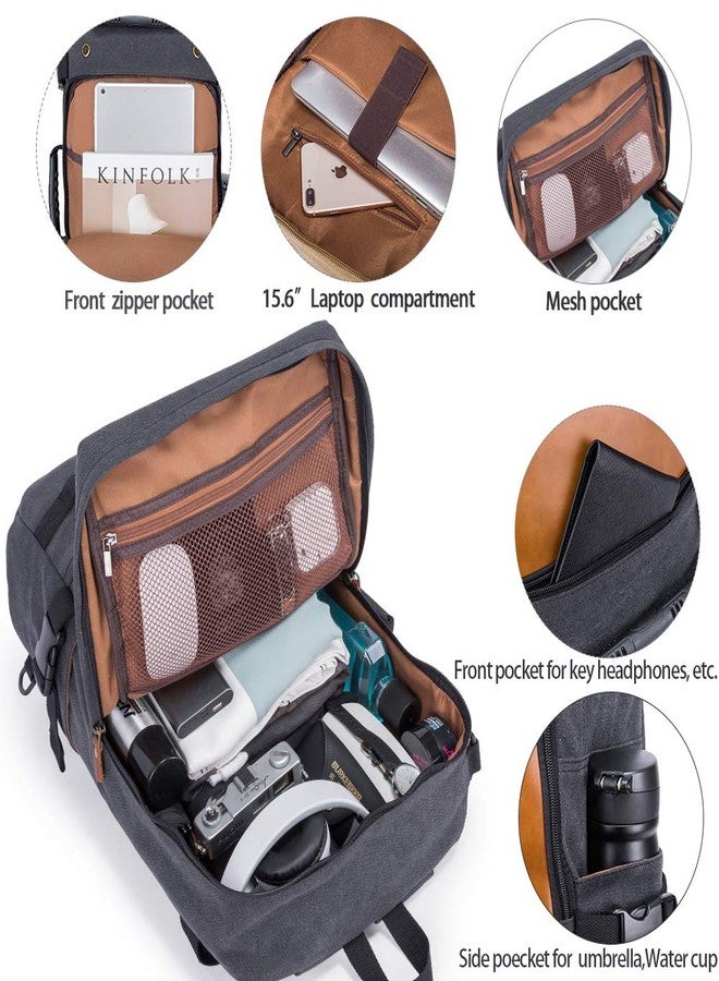 KAKA Unisex Travel Backpack Convertible Carry-On Bag 15.6 Inch Laptop Backpack Black 21.6*11.7*7 Inch 30L Water Resistant Canvas Oxford Rucksack - Image 3
