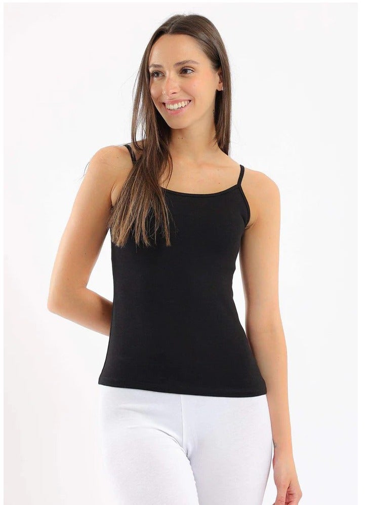 سيلفي توب حريمي حمالة رفيعة- لون أسود - Image 2