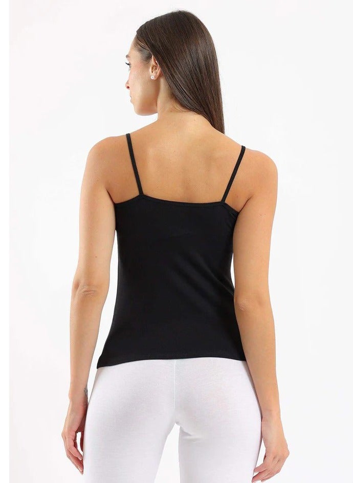 سيلفي توب حريمي حمالة رفيعة- لون أسود - Image 3