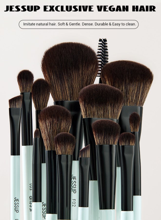 Jessup Makeup Brushes Set 10pcs, Double Sided Foundation Contour Blush Highlight Blending Eyebrow Brush Eyeshadow Eyeliner Concealer Brush, Bright Cyan Cruelty Free Cosmetic Tools T500 - Image 2