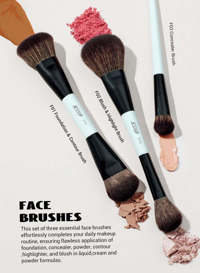 Jessup Makeup Brushes Set 10pcs, Double Sided Foundation Contour Blush Highlight Blending Eyebrow Brush Eyeshadow Eyeliner Concealer Brush, Bright Cyan Cruelty Free Cosmetic Tools T500 - Image 4