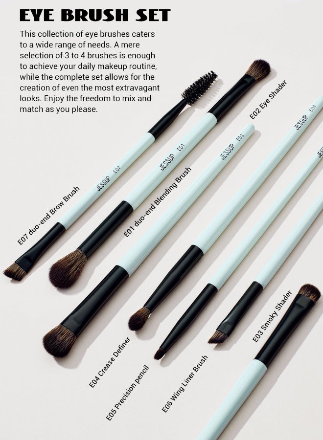 Jessup Makeup Brushes Set 10pcs, Double Sided Foundation Contour Blush Highlight Blending Eyebrow Brush Eyeshadow Eyeliner Concealer Brush, Bright Cyan Cruelty Free Cosmetic Tools T500 - Image 5
