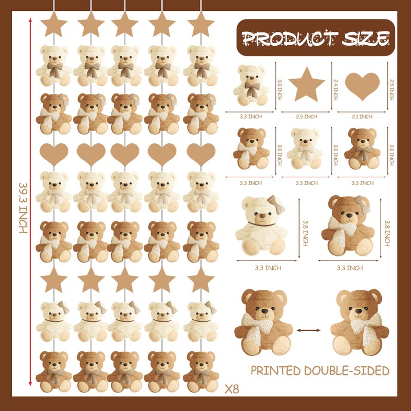 umoni Brown Bear Birthday Party Decorations 8PCS Teddy Bear Garland banner Bear Baby Shower Supplies Bearly Wait Gender Reveal Hanging Cutout Garlands for Birthday Wedding Party Decor - Image 3