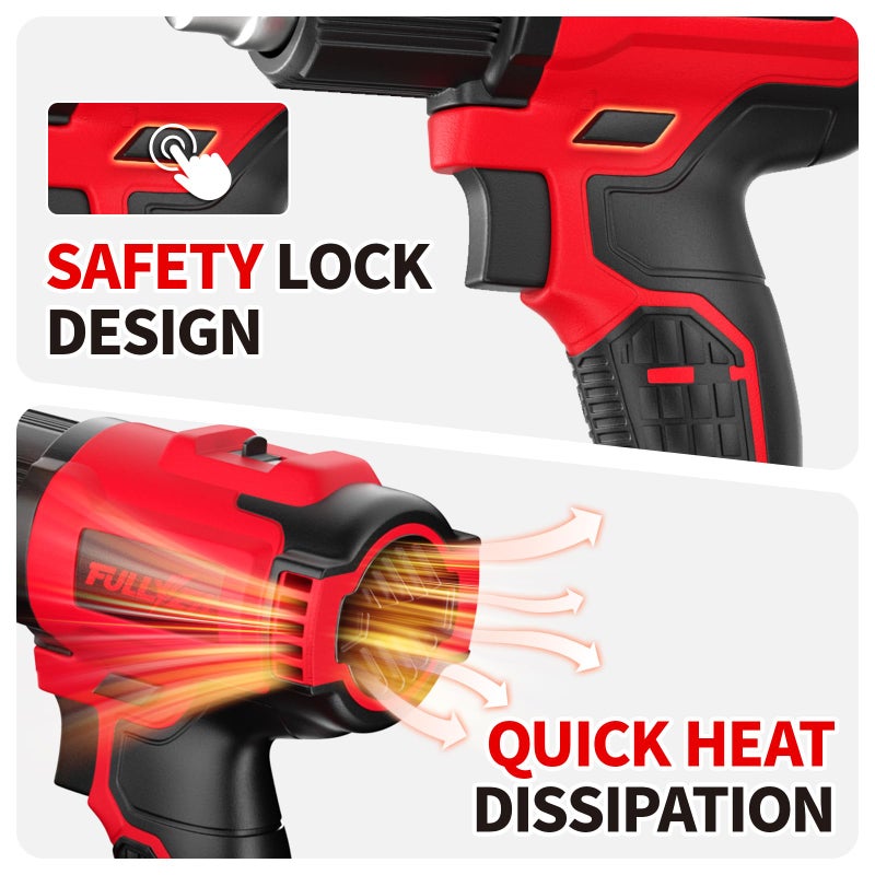 FULLYEA Cordless Heat Gun, Max 1022Â°F (550Â°C) Fast Heating, Lightweight Hot Air Gun Kit with 2x4.0Ah Batteries & 5 Nozzles, Portable Heat Gun for Shrink Tubing, PVC Wrap, Crafts (Red) - Image 5