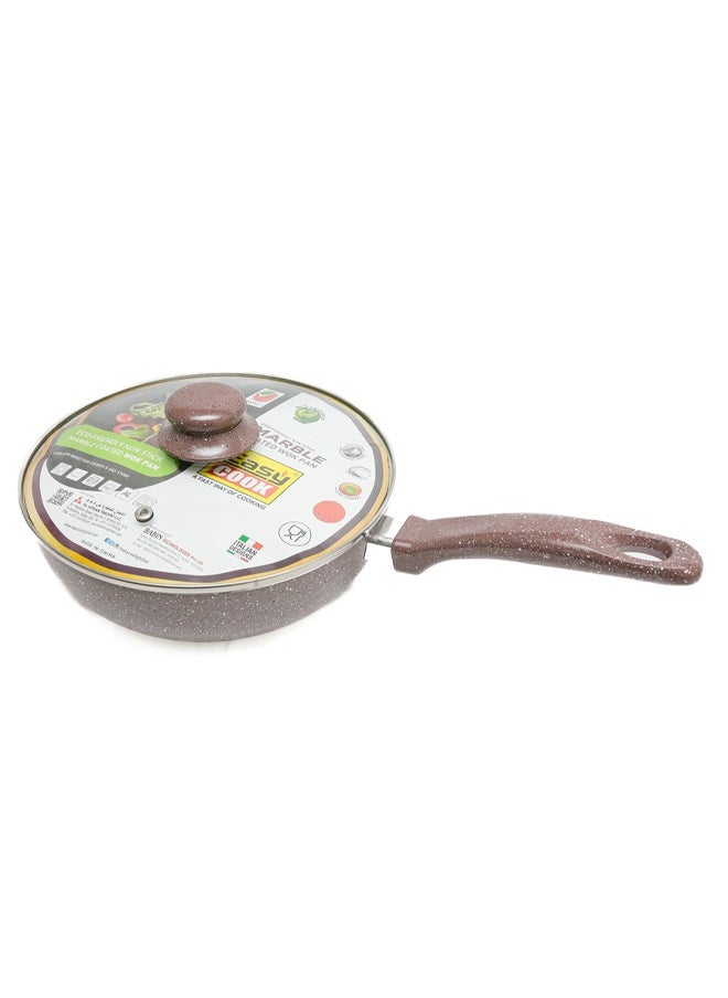 Easy Cook - Easycook Marble Wok Pan | Non-Stick Stir-Fry Pan with Marble Coating | with Glass Lid - Image 1