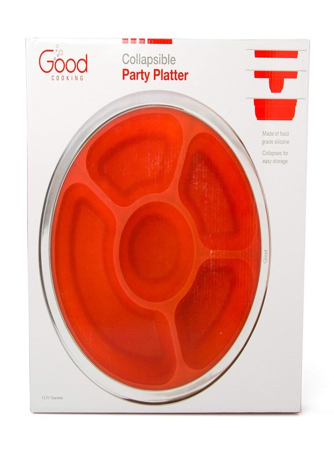 Good Cooking Collapsible 14" Party Serving Platter for Entertaining - Fruit, Veggie, Appetizer Server Tray w Stainless Steel Lid - Easy to Clean & Store, Portable, Dishwasher Safe- Thanksgiving & Xmas Hosting - Image 4