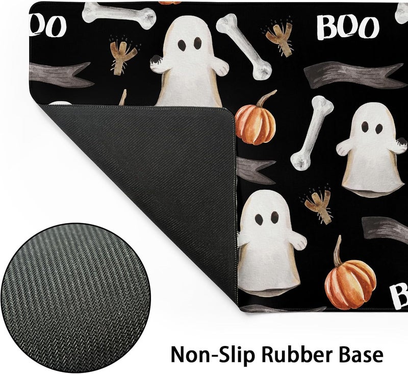 aportt Black Halloween Gaming Mouse Pad XXL Cute Ghost Fall Pumpkin Extended Spooky Large Mat Mousepad Desk Pad Non-Slip Rubber Base Stitched Edge Keyboard Pad Playmat for Computer,35.4×15.7 Inch - Image 3