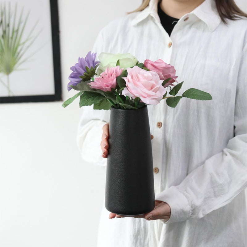 HUBUISH Ceramic Vase - Flower Vase Minimalism Style for Modern Table Shelf Home Decor  Fit for Fireplace Bedroom Kitchen Living Room Centerpieces Office Desk (Solid Black  Super Big) - Image 3