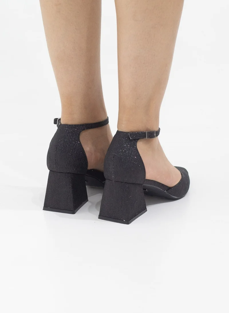 LAMARAPARIS Mibala 6cm heel open waist ankle shimmer strap pointy black