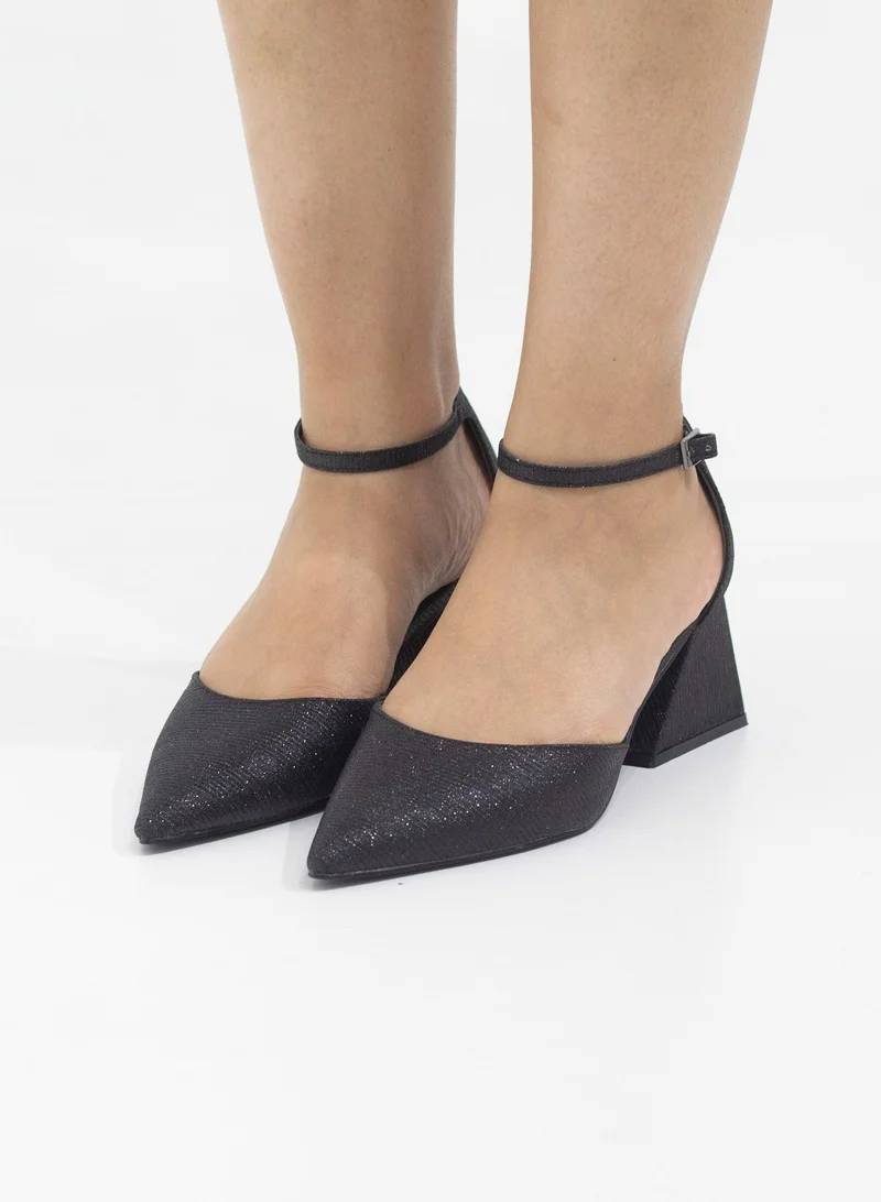 LAMARAPARIS Mibala 6cm heel open waist ankle shimmer strap pointy black