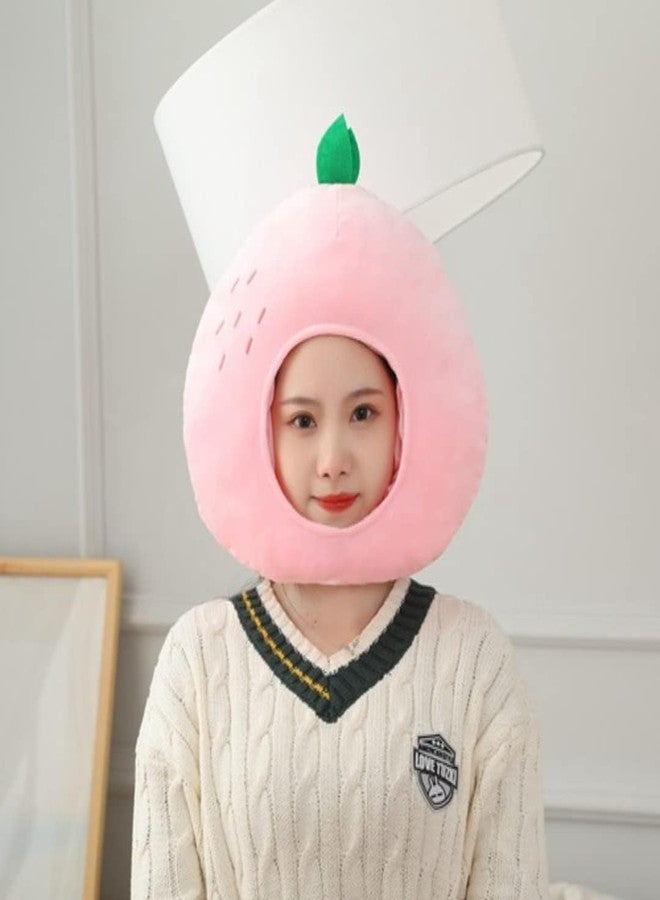 HIPIHOM Plush Fruit Headgear Hat Funny Novelty Hat Sleeping Pillow Toy Stuffed Cap Photo Props Warm Cosplay Costume Head Accessories (Peach) - Image 1