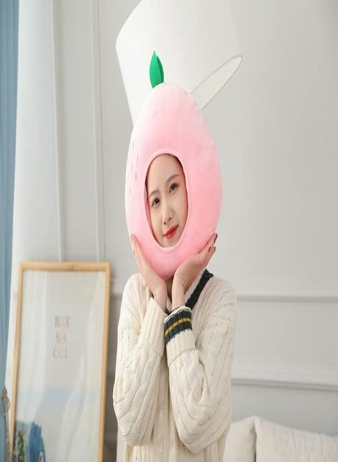 HIPIHOM Plush Fruit Headgear Hat Funny Novelty Hat Sleeping Pillow Toy Stuffed Cap Photo Props Warm Cosplay Costume Head Accessories (Peach) - Image 2