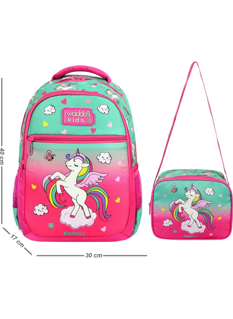 واديل Licensed Fuchsia Unicorn Patterned Girls Primary School Backpack and Lunch Bag