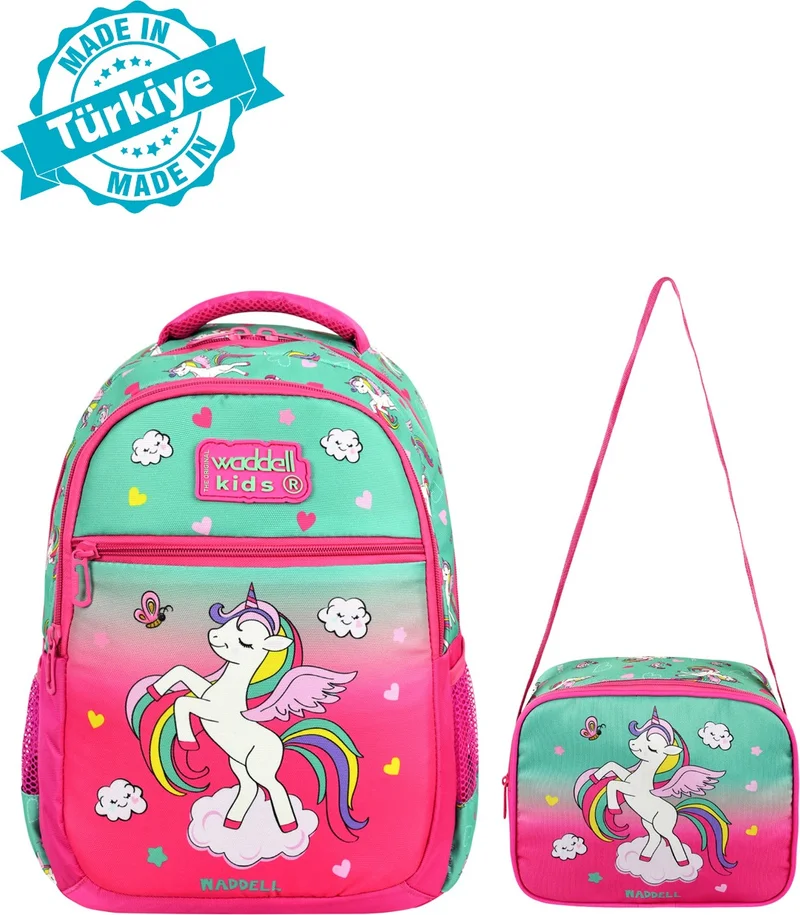 واديل Licensed Fuchsia Unicorn Patterned Girls Primary School Backpack and Lunch Bag