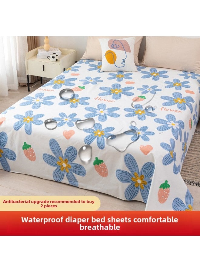 Waterproof Bed Sheet Cat Urine Hair Bed Cover Urine-Resistant Baby List Machine Washable Urine-Proof Cover Dog Rabbit Pet Cover Urine Pad-Color:Blue Flower-[waterproof And Breathable For All Seasons]-Specifications:Single Bed Sheet-60x110cm (applicable To Children's Beds)  - Image 1