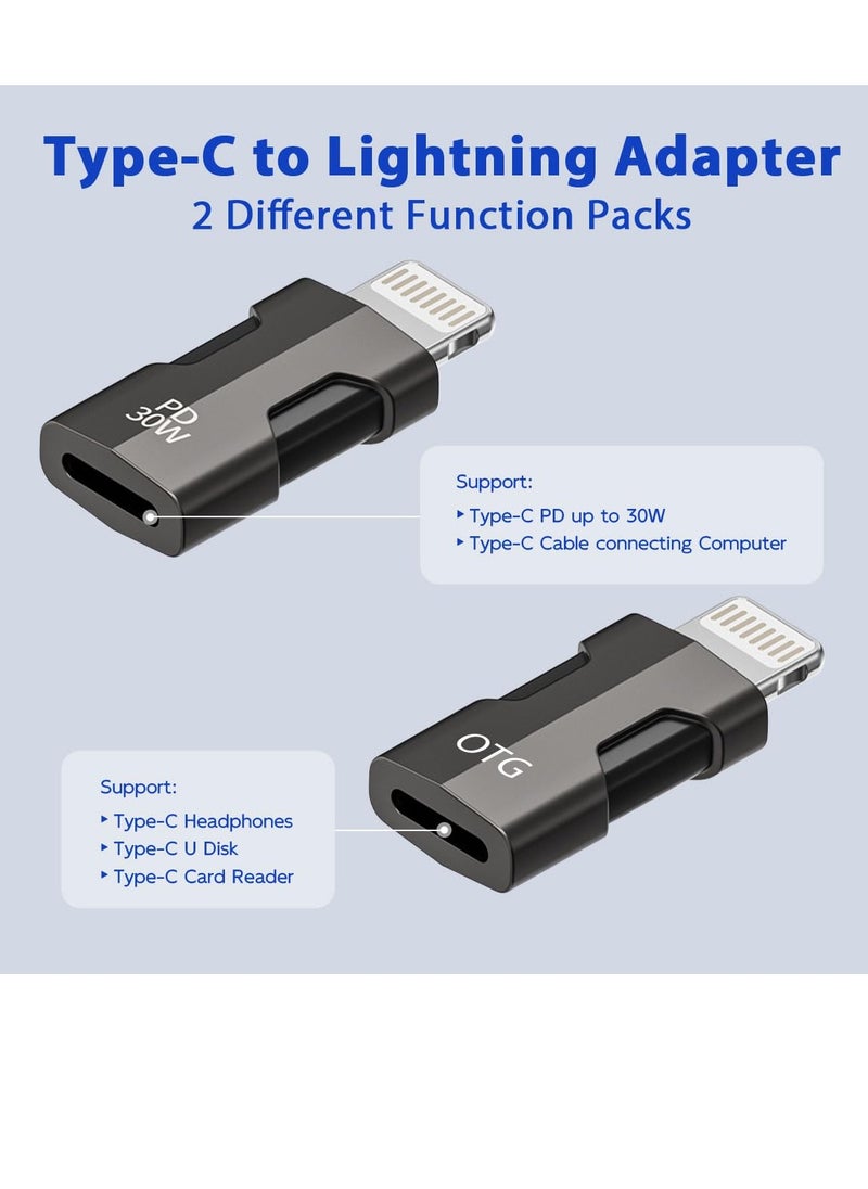 SYOSI - 2 Pack USB C Lightning Adapter with 30W PD Support Fast Charging Data and Audio Adapter Transfer Male to Lightning Female Headphones Converter Fit for iPhone for iPad Fast Charging and Audio - Image 1