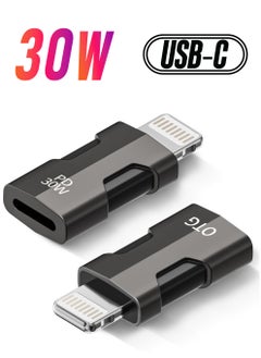 2 Pack USB C Lightning Adapter with 30W PD Support Fast Charging Data and Audio Adapter Transfer Male to Lightning Female Headphones Converter Fit for iPhone for iPad Fast Charging and Audio