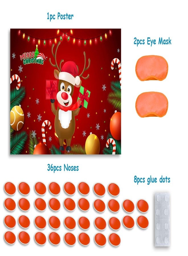 Badeauwald Pin the Nose on Rudolph Christmas Party Games, Big Size Poster, Elastic Blindfolds. Pin the Tail on the Reindeer Games, 36pcs Stickers Edge Cut Dots Glue for Christmas Games. - Image 5
