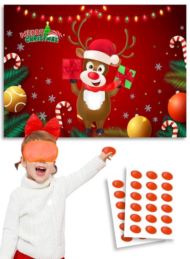 Badeauwald Pin the Nose on Rudolph Christmas Party Games, Big Size Poster, Elastic Blindfolds. Pin the Tail on the Reindeer Games, 36pcs Stickers Edge Cut Dots Glue for Christmas Games. - Image 1
