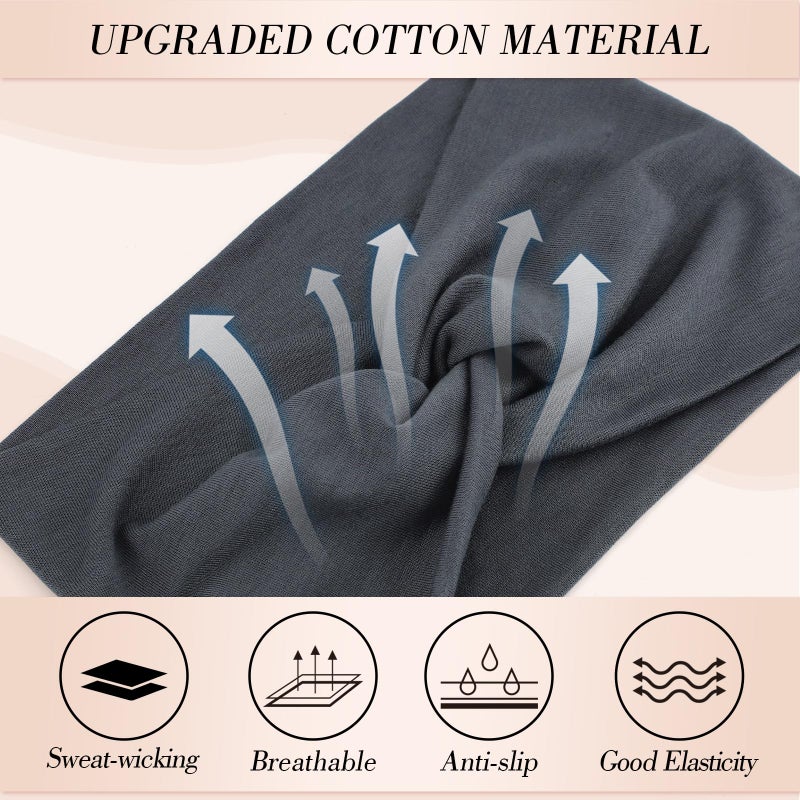 obeoby 6 Inch Cotton Wide Headbands for Work,Daily Life, 6 Pack Non Slip Hair Bands for Workers Large African Hair Wrap for Boho Outfits - Image 3