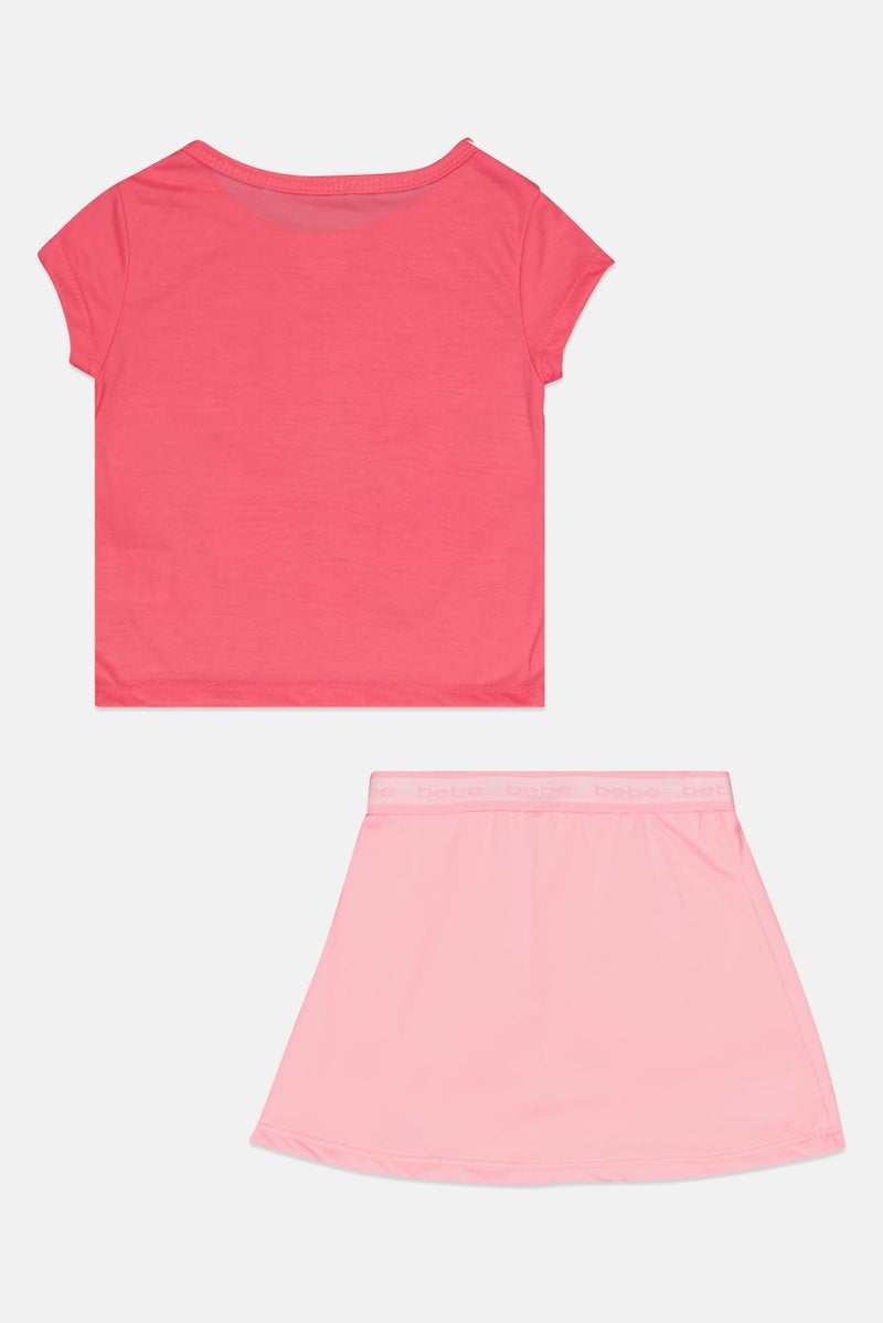 bebe Kids Girl 2 Piece Sportswear Fit Short Sleeve Training T-shirt And Skort, Pink - Image 3