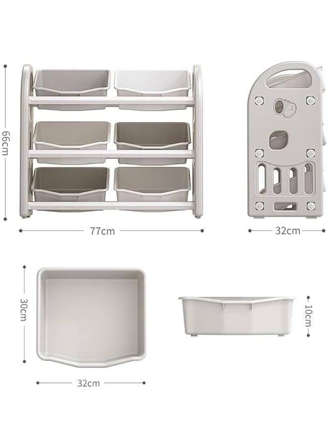 MIXDE Children Multi-Bin Toy Organizer,Storage Bins Toy Boxes, Kids Toy Storage Rack,3 Layer Children Storage Shelf with 6 Bins for Girls and Boys in Bedroom Playroom Living Room - Image 2