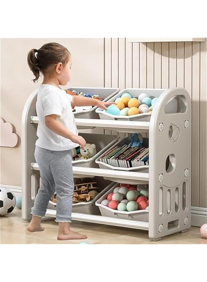 MIXDE Children Multi-Bin Toy Organizer,Storage Bins Toy Boxes, Kids Toy Storage Rack,3 Layer Children Storage Shelf with 6 Bins for Girls and Boys in Bedroom Playroom Living Room - Image 1