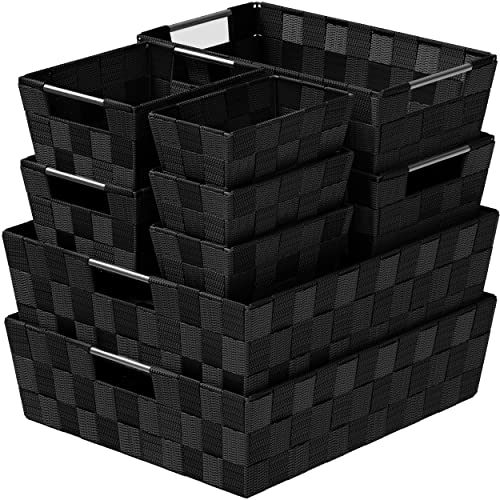 NEATERIZE Baskets For Organizing Set Of 9 Black - Storage Baskets For Shelves - Perfect Closet Organizer Bins, Bathroom Basket, and Pantry Basket - Small Storage Bins For Shelves - Bin For Organization - Image 1