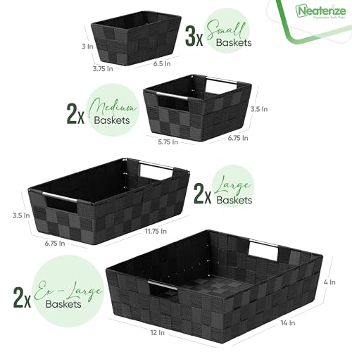 NEATERIZE Baskets For Organizing Set Of 9 Black - Storage Baskets For Shelves - Perfect Closet Organizer Bins, Bathroom Basket, and Pantry Basket - Small Storage Bins For Shelves - Bin For Organization - Image 2