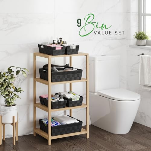NEATERIZE Baskets For Organizing Set Of 9 Black - Storage Baskets For Shelves - Perfect Closet Organizer Bins, Bathroom Basket, and Pantry Basket - Small Storage Bins For Shelves - Bin For Organization - Image 5