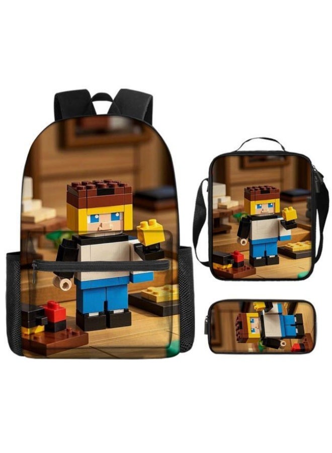 Cartoon three-piece schoolbag with zipper - 454  - Image 1