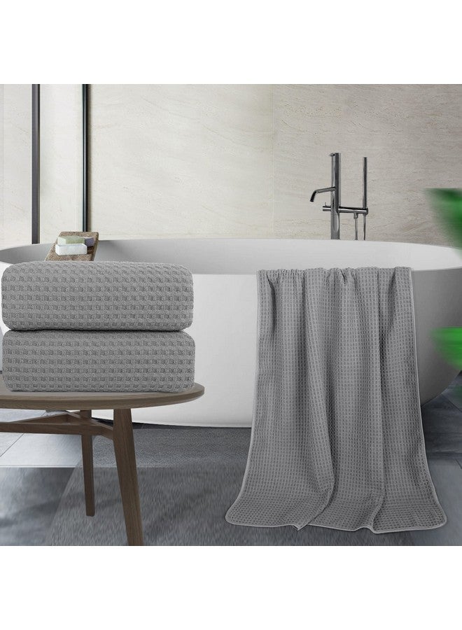 POLYTE Microfiber Oversize Quick Dry Lint Free Bath Towel, 60 x 30 in, Set of 2 (Gray, Waffle Weave) - Image 4