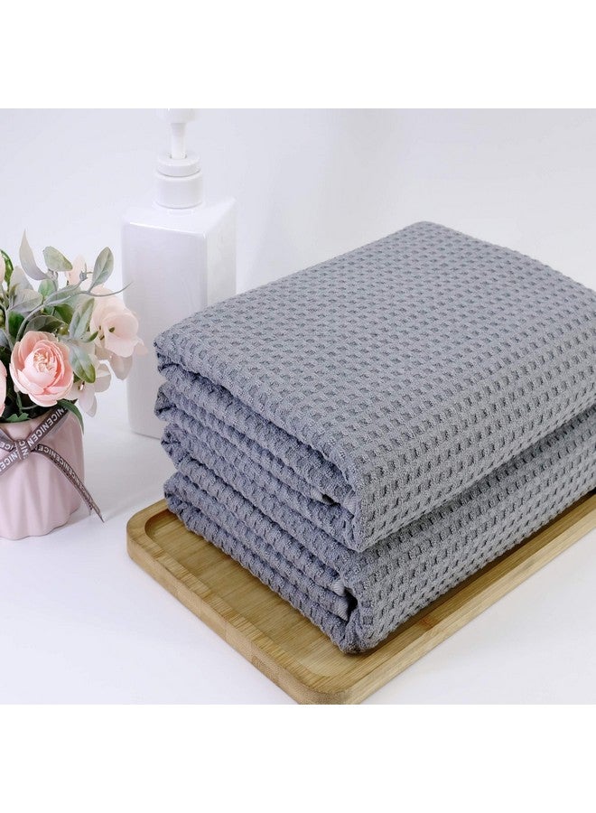 POLYTE Microfiber Oversize Quick Dry Lint Free Bath Towel, 60 x 30 in, Set of 2 (Gray, Waffle Weave) - Image 5