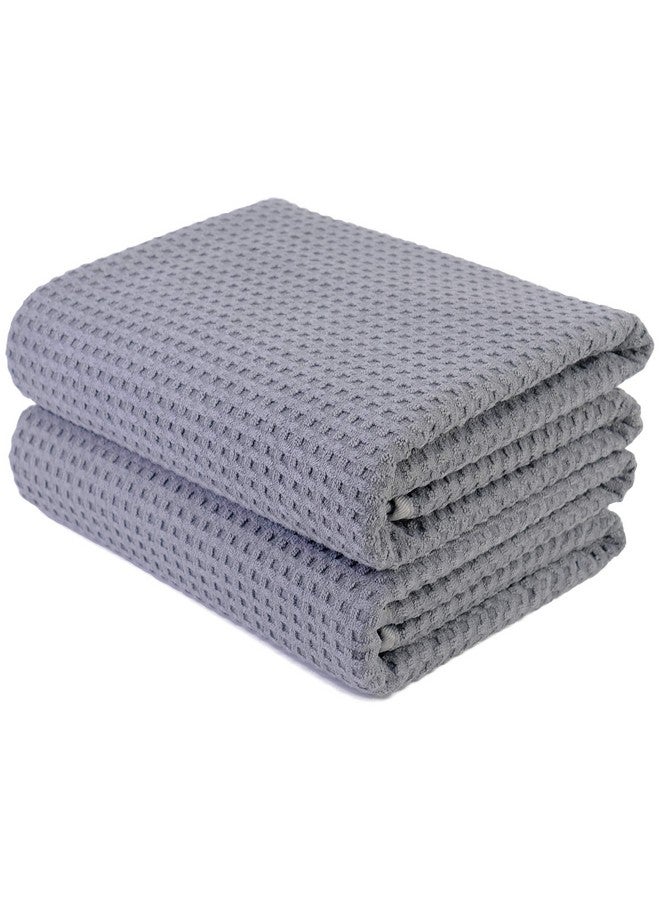 POLYTE Microfiber Oversize Quick Dry Lint Free Bath Towel, 60 x 30 in, Set of 2 (Gray, Waffle Weave) - Image 1