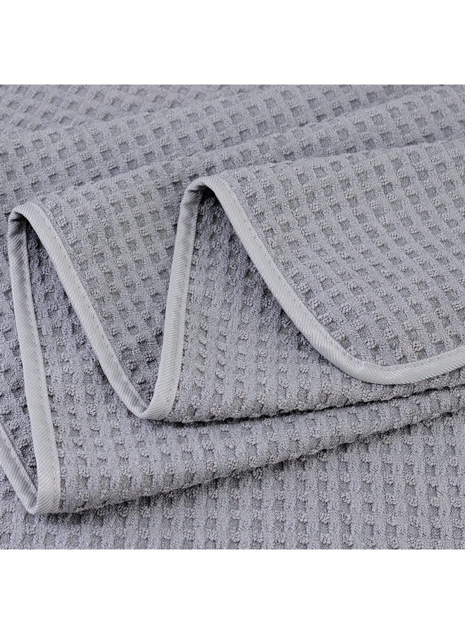 POLYTE Microfiber Oversize Quick Dry Lint Free Bath Towel, 60 x 30 in, Set of 2 (Gray, Waffle Weave) - Image 3