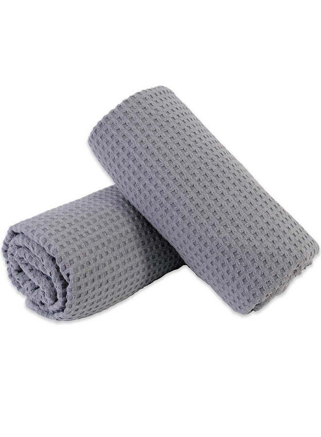 POLYTE Microfiber Oversize Quick Dry Lint Free Bath Towel, 60 x 30 in, Set of 2 (Gray, Waffle Weave) - Image 2