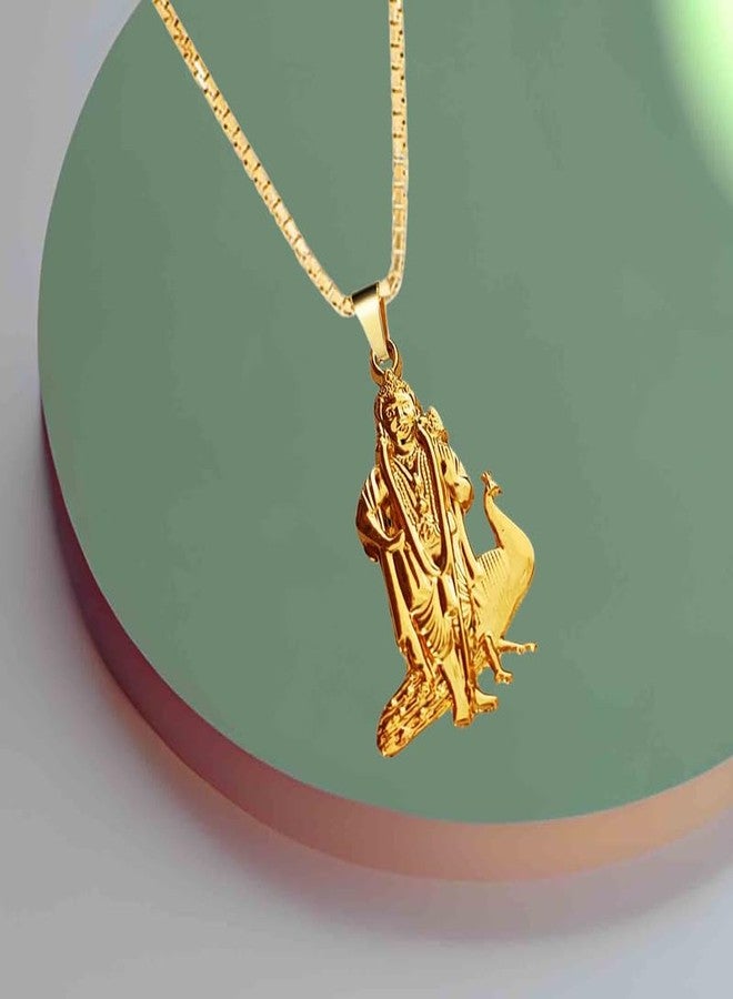 M Men Style Religious God of War Lord Murugan Muruga Kartikeya Skanda Hindu Blessed Amulet Locket for Good Health & Wealth Pendants Pendant Necklace Chain for Unisex Spn2024352 Gold - Image 3