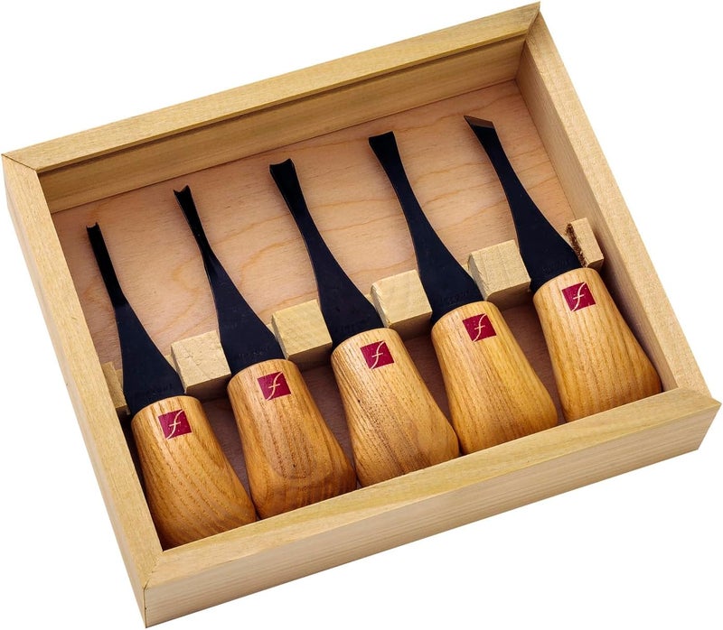 FLEXCUT Palm Tool Beginner's Set - 5PC Wood Carving Tools with Ashwood Handles and Steel Blades - Image 1